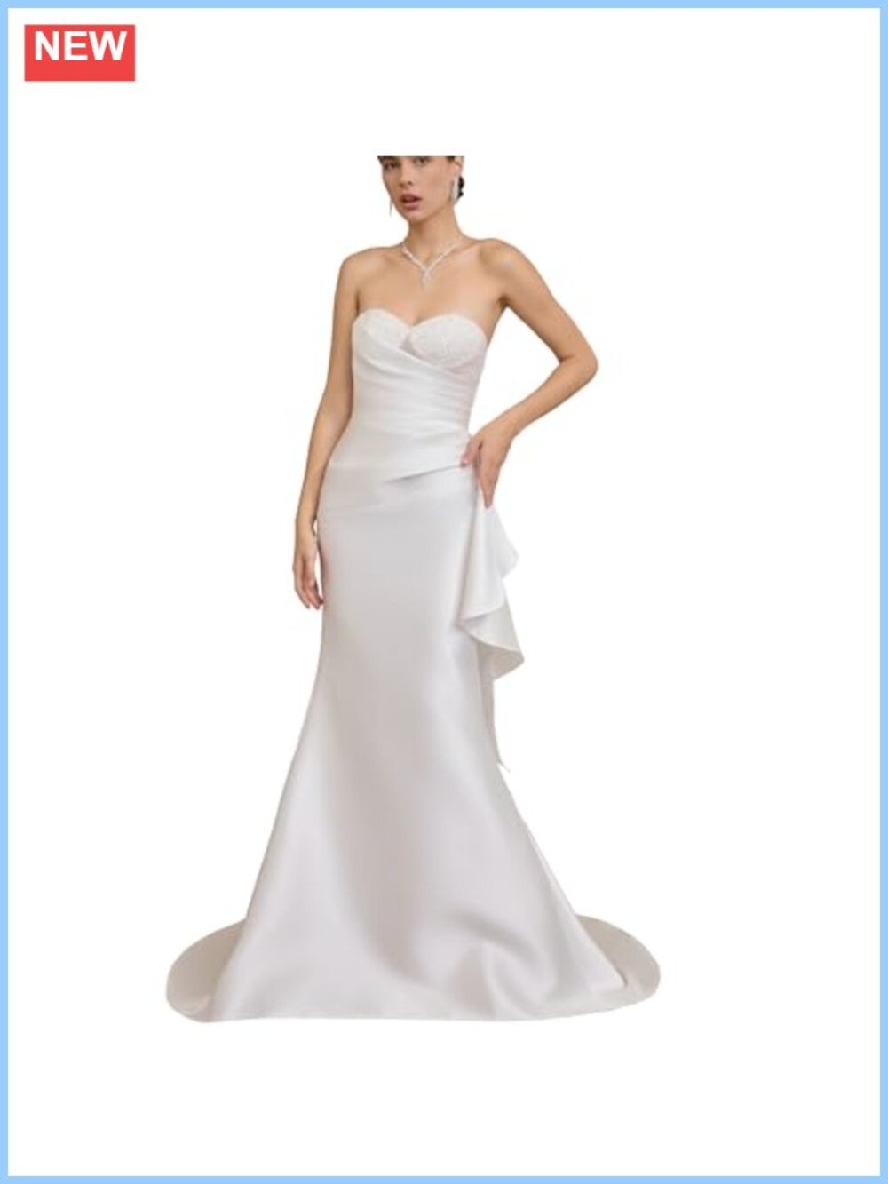 Strapless Satin Mermaid Wedding Dress Sweetheart Ruffled Back Train